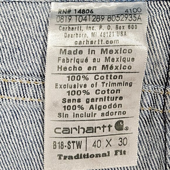 Carhartt B18-STW 40x30 Traditional Fit Blue Denim Jeans 100% Cotton - Picture 4 of 8